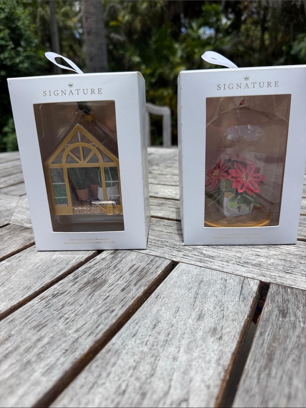 Hallmark Signature Holiday Green Gold and Pink Ornaments (Set of 2)